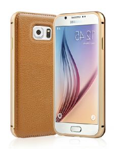 Elegant Leather Metal Bumper Frame Case for Galaxy S6 Edge