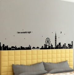 Night of City Silhouette Monuments Wall Art Stickers 